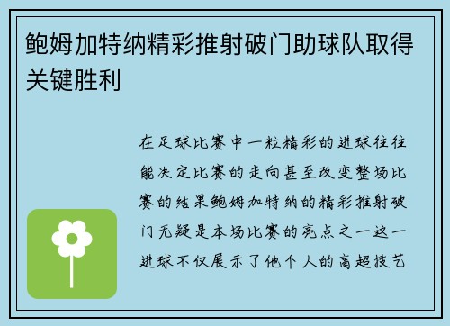 鲍姆加特纳精彩推射破门助球队取得关键胜利